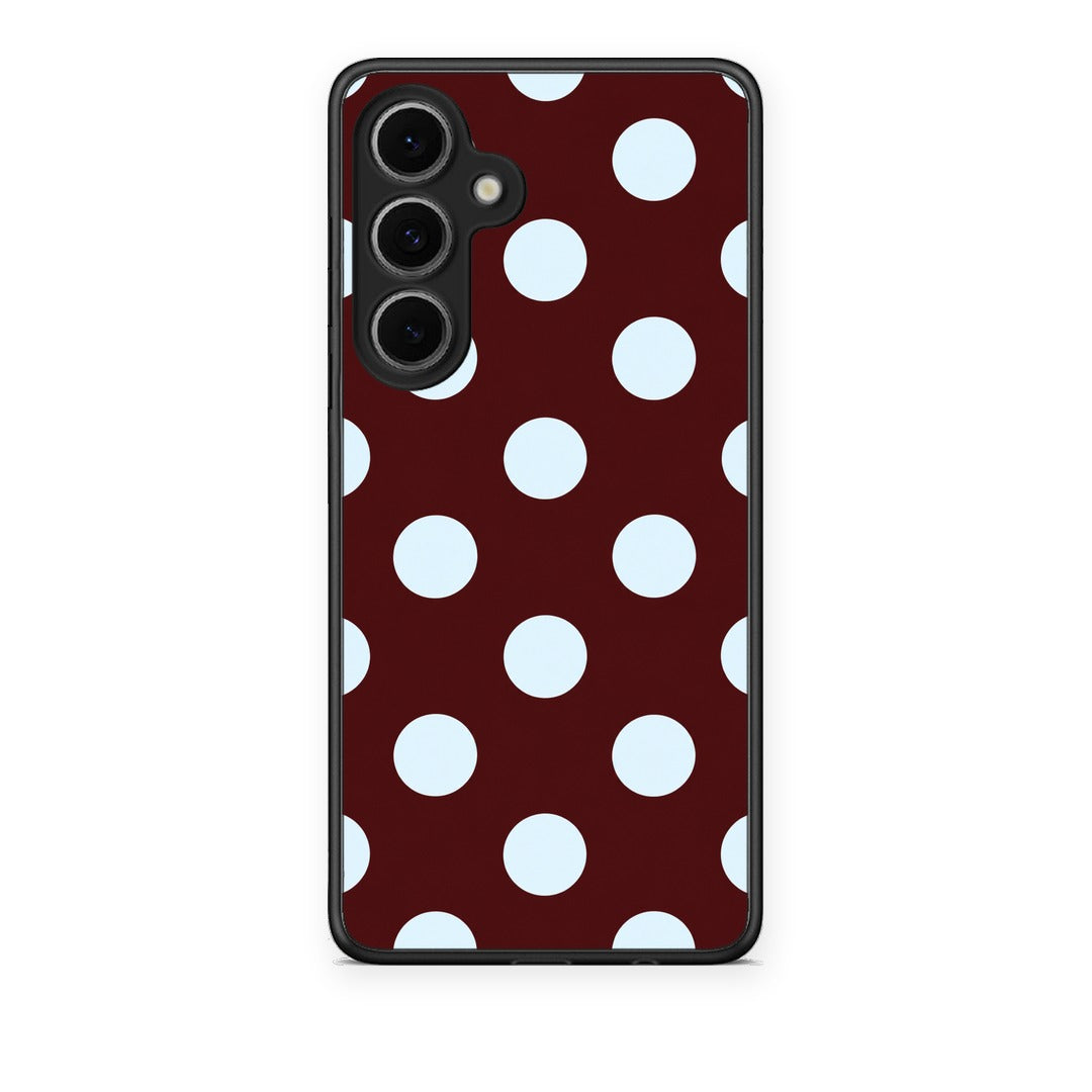 Θήκη Samsung Galaxy S24 FE Pale Blue Large Polka Dots on Burgundy από τη Smartfits με σχέδιο στο πίσω μέρος και μαύρο περίβλημα | Samsung Galaxy S24 FE Pale Blue Large Polka Dots on Burgundy case with colorful back and black bezels