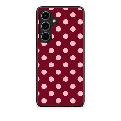 Θήκη Samsung Galaxy S24 FE Pink Polka Dots on Burgundy από τη Smartfits με σχέδιο στο πίσω μέρος και μαύρο περίβλημα | Samsung Galaxy S24 FE Pink Polka Dots on Burgundy case with colorful back and black bezels