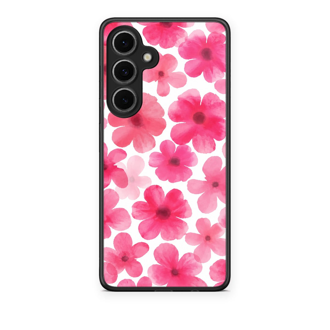 Θήκη Samsung Galaxy S24 FE Pink Watercolour Flowers on White από τη Smartfits με σχέδιο στο πίσω μέρος και μαύρο περίβλημα | Samsung Galaxy S24 FE Pink Watercolour Flowers on White case with colorful back and black bezels