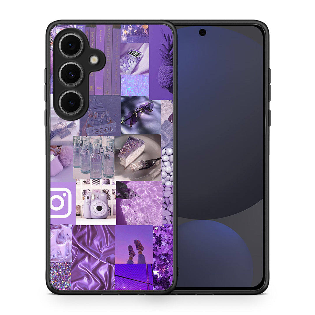 Θήκη Samsung Galaxy S24 FE Purple Aesthetic Collage από τη Smartfits με σχέδιο στο πίσω μέρος και μαύρο περίβλημα | Samsung Galaxy S24 FE Purple Aesthetic Collage case with colorful back and black bezels