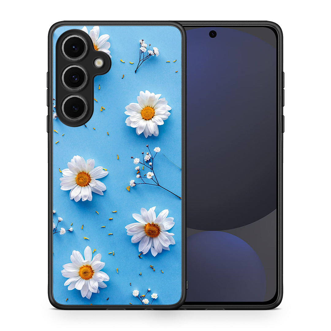 Θήκη Samsung Galaxy S24 FE Real Daisies από τη Smartfits με σχέδιο στο πίσω μέρος και μαύρο περίβλημα | Samsung Galaxy S24 FE Real Daisies case with colorful back and black bezels