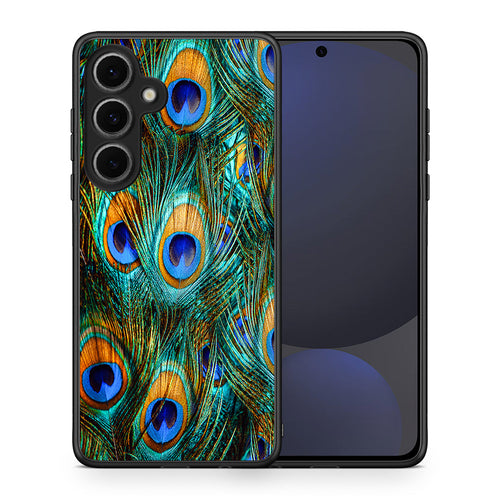 Θήκη Samsung Galaxy S24 FE Real Peacock Feathers από τη Smartfits με σχέδιο στο πίσω μέρος και μαύρο περίβλημα | Samsung Galaxy S24 FE Real Peacock Feathers case with colorful back and black bezels