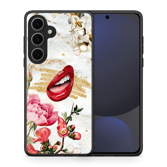 Θήκη Samsung Galaxy S24 FE Red Lips από τη Smartfits με σχέδιο στο πίσω μέρος και μαύρο περίβλημα | Samsung Galaxy S24 FE Red Lips case with colorful back and black bezels