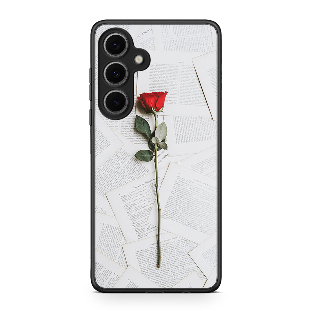 Samsung Galaxy S24 FE Red Rose θήκη από τη Smartfits με σχέδιο στο πίσω μέρος και μαύρο περίβλημα | Smartphone case with colorful back and black bezels by Smartfits