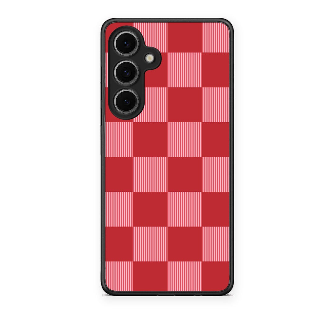 Θήκη Samsung Galaxy S24 FE Red and Pink Striped Checks από τη Smartfits με σχέδιο στο πίσω μέρος και μαύρο περίβλημα | Samsung Galaxy S24 FE Red and Pink Striped Checks case with colorful back and black bezels