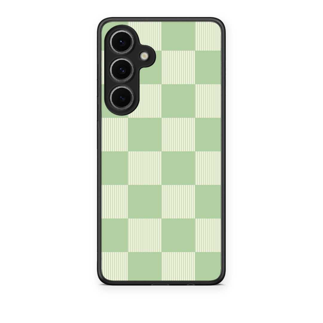 Θήκη Samsung Galaxy S24 FE Sage and Cream Striped Checks από τη Smartfits με σχέδιο στο πίσω μέρος και μαύρο περίβλημα | Samsung Galaxy S24 FE Sage and Cream Striped Checks case with colorful back and black bezels