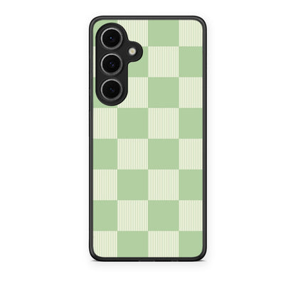 Θήκη Samsung Galaxy S24 FE Sage and Cream Striped Checks από τη Smartfits με σχέδιο στο πίσω μέρος και μαύρο περίβλημα | Samsung Galaxy S24 FE Sage and Cream Striped Checks case with colorful back and black bezels