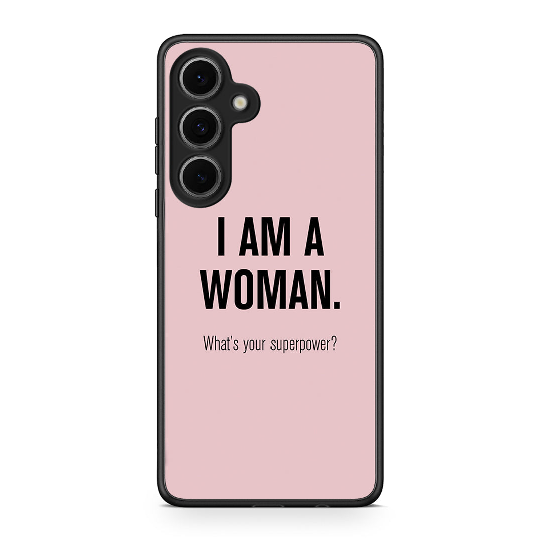 Samsung Galaxy S24 FE Superpower Woman θήκη από τη Smartfits με σχέδιο στο πίσω μέρος και μαύρο περίβλημα | Smartphone case with colorful back and black bezels by Smartfits