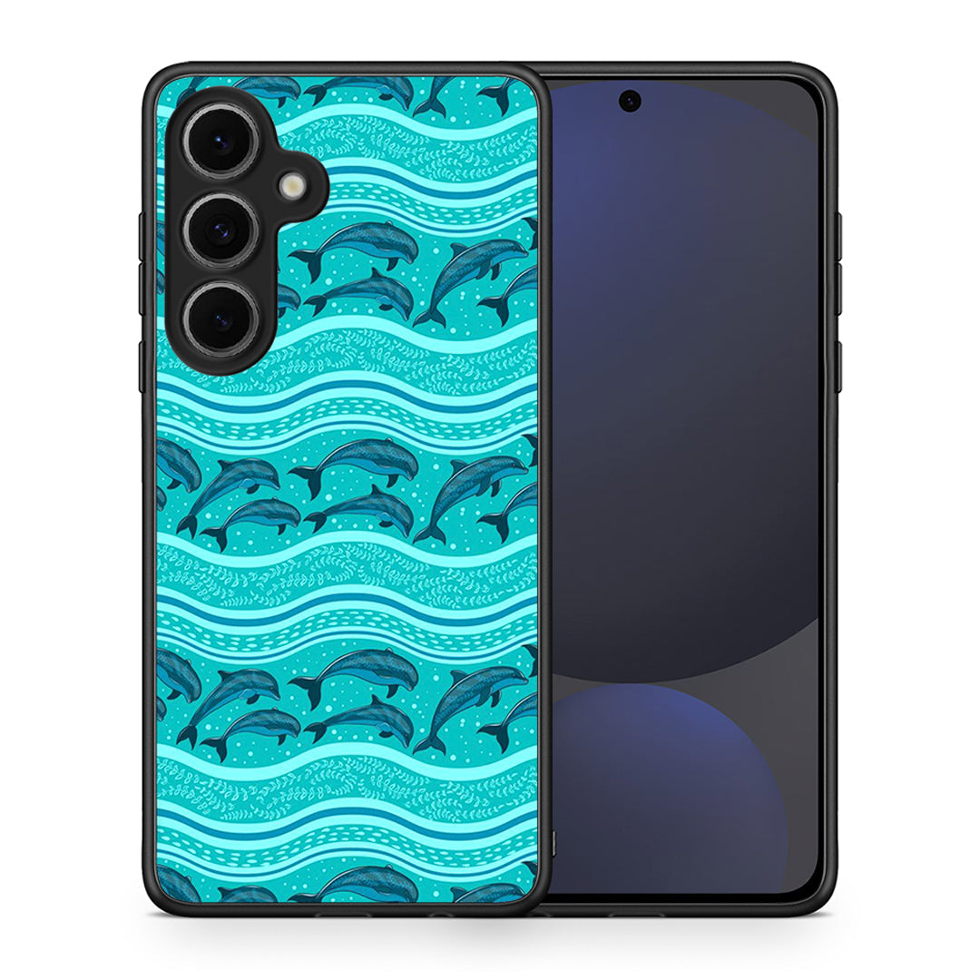 Θήκη Samsung Galaxy S24 FE Swimming Dolphins από τη Smartfits με σχέδιο στο πίσω μέρος και μαύρο περίβλημα | Samsung Galaxy S24 FE Swimming Dolphins case with colorful back and black bezels