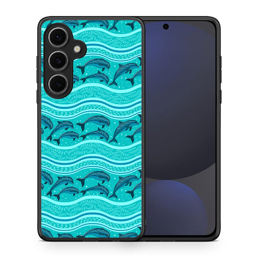 Θήκη Samsung Galaxy S24 FE Swimming Dolphins από τη Smartfits με σχέδιο στο πίσω μέρος και μαύρο περίβλημα | Samsung Galaxy S24 FE Swimming Dolphins case with colorful back and black bezels