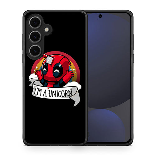 Θήκη Samsung Galaxy S24 FE Unicorn Deadpool από τη Smartfits με σχέδιο στο πίσω μέρος και μαύρο περίβλημα | Samsung Galaxy S24 FE Unicorn Deadpool case with colorful back and black bezels