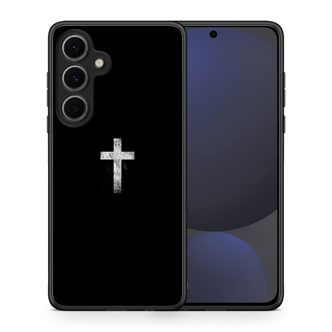 Θήκη Samsung Galaxy S24 FE White Cross από τη Smartfits με σχέδιο στο πίσω μέρος και μαύρο περίβλημα | Samsung Galaxy S24 FE White Cross case with colorful back and black bezels