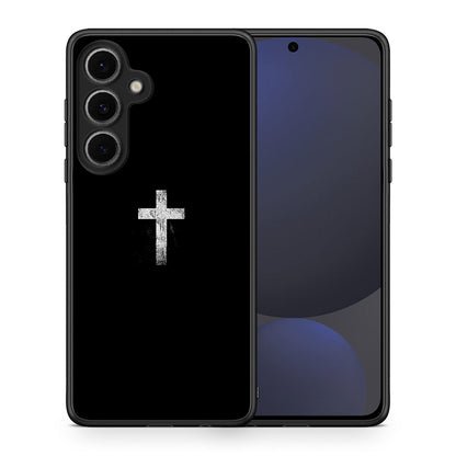 Θήκη Samsung Galaxy S24 FE White Cross από τη Smartfits με σχέδιο στο πίσω μέρος και μαύρο περίβλημα | Samsung Galaxy S24 FE White Cross case with colorful back and black bezels