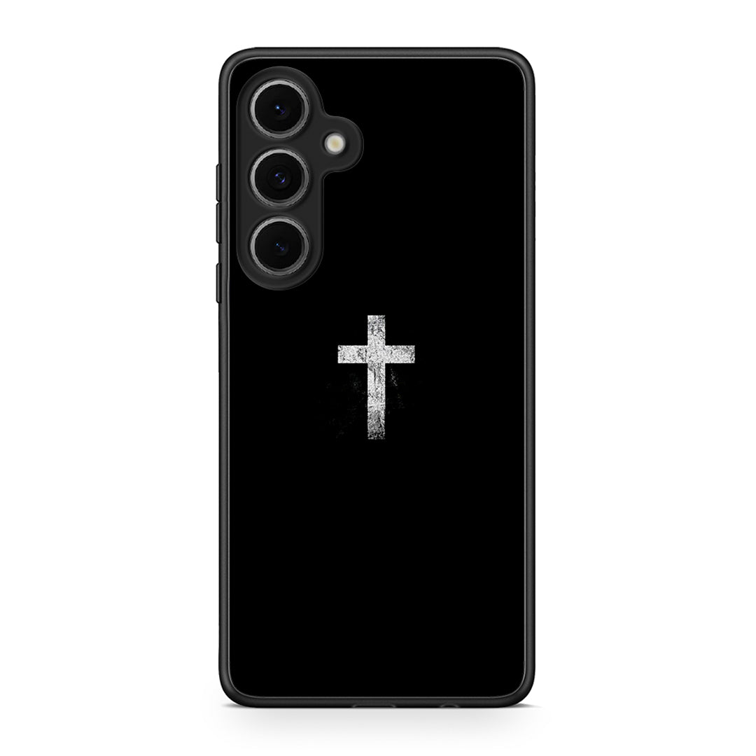 Samsung Galaxy S24 FE White Cross θήκη από τη Smartfits με σχέδιο στο πίσω μέρος και μαύρο περίβλημα | Smartphone case with colorful back and black bezels by Smartfits
