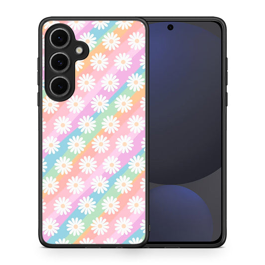 Θήκη Samsung Galaxy S24 FE White Daisies από τη Smartfits με σχέδιο στο πίσω μέρος και μαύρο περίβλημα | Samsung Galaxy S24 FE White Daisies case with colorful back and black bezels