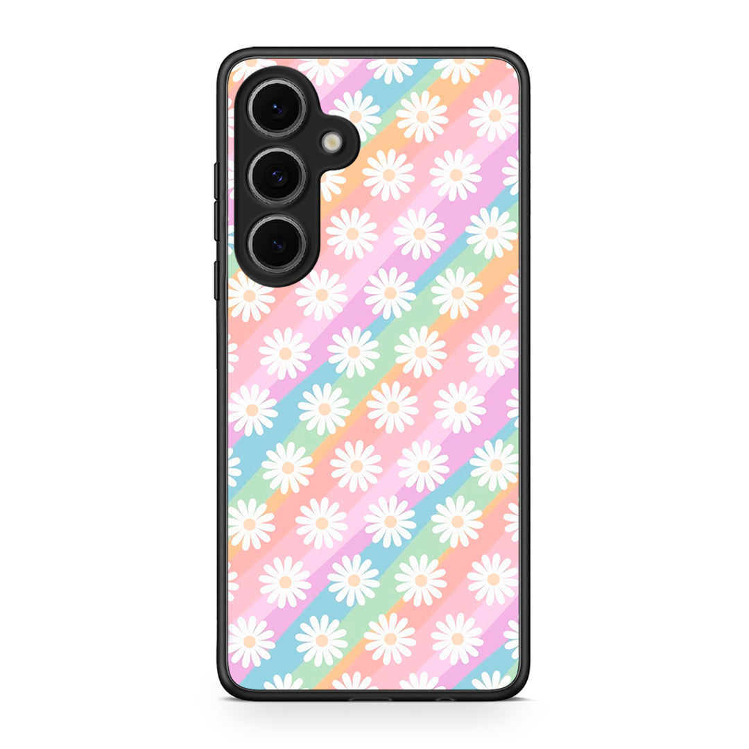 Samsung Galaxy S24 FE White Daisies θήκη από τη Smartfits με σχέδιο στο πίσω μέρος και μαύρο περίβλημα | Smartphone case with colorful back and black bezels by Smartfits