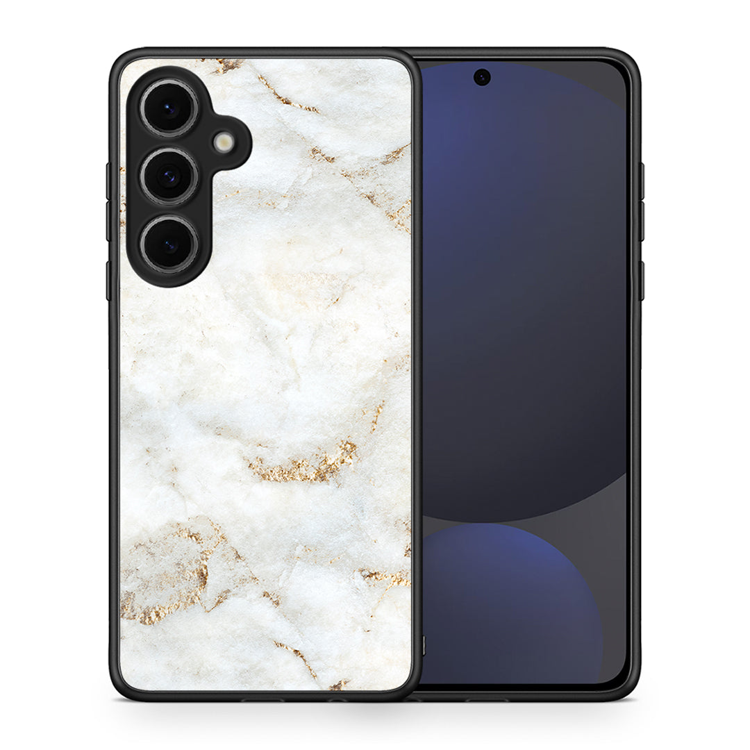 Θήκη Samsung Galaxy S24 FE White Gold Marble από τη Smartfits με σχέδιο στο πίσω μέρος και μαύρο περίβλημα | Samsung Galaxy S24 FE White Gold Marble case with colorful back and black bezels
