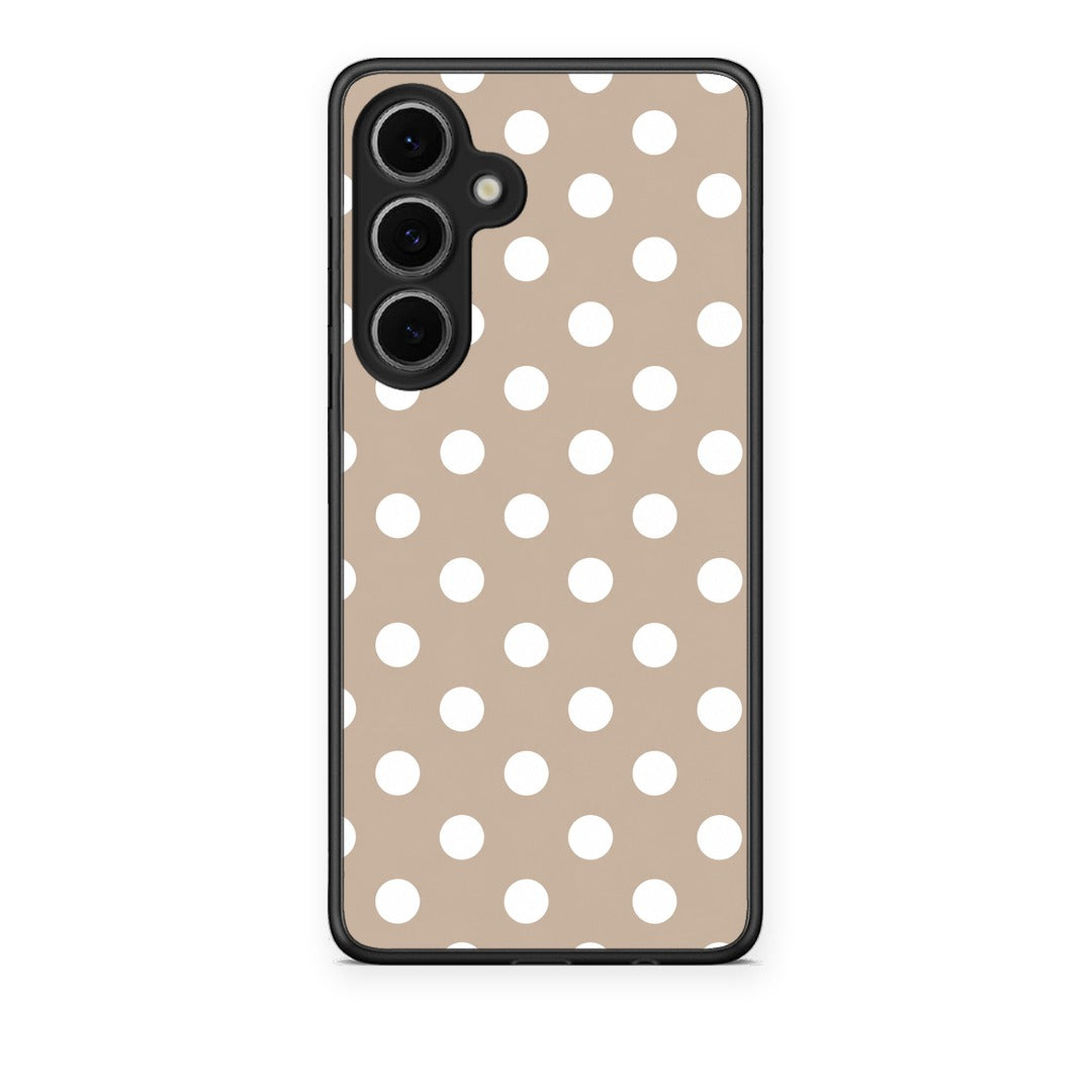 Θήκη Samsung Galaxy S24 FE White Polka Dots on Taupe από τη Smartfits με σχέδιο στο πίσω μέρος και μαύρο περίβλημα | Samsung Galaxy S24 FE White Polka Dots on Taupe case with colorful back and black bezels