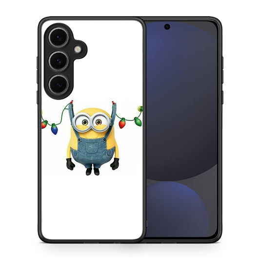 Θήκη Samsung Galaxy S24 FE Xmas Minion Lights από τη Smartfits με σχέδιο στο πίσω μέρος και μαύρο περίβλημα | Samsung Galaxy S24 FE Xmas Minion Lights case with colorful back and black bezels
