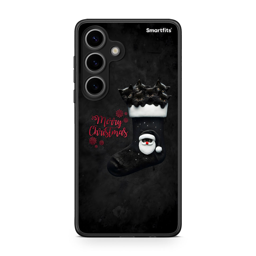Samsung Galaxy S24 Merry Cat Christmas θήκη από τη Smartfits με σχέδιο στο πίσω μέρος και μαύρο περίβλημα | Smartphone case with colorful back and black bezels by Smartfits