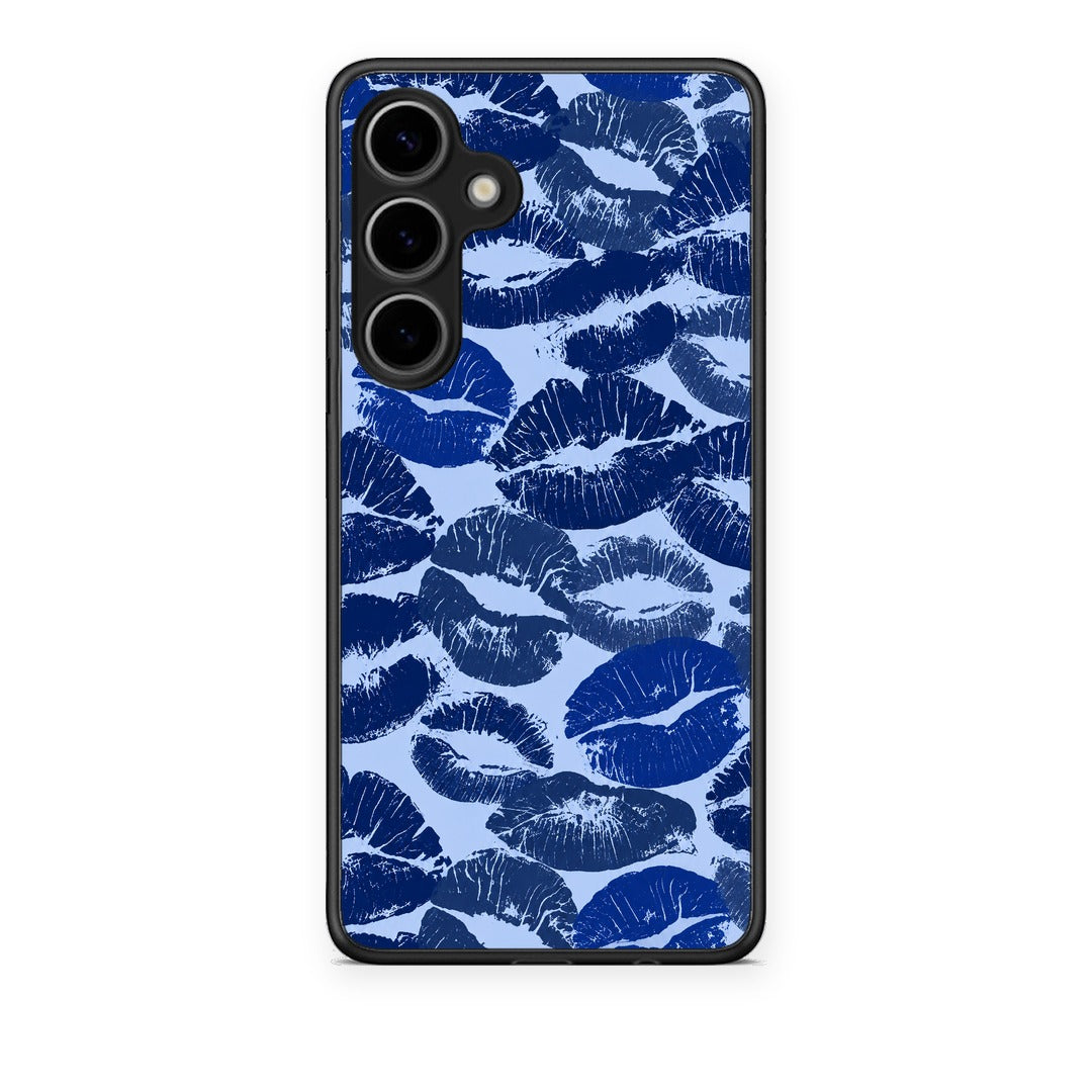 Θήκη Samsung Galaxy S24 Plus Blue Lipstick Kisses από τη Smartfits με σχέδιο στο πίσω μέρος και μαύρο περίβλημα | Samsung Galaxy S24 Plus Blue Lipstick Kisses case with colorful back and black bezels