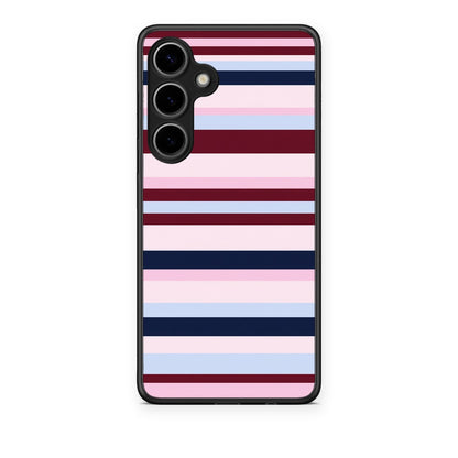 Θήκη Samsung Galaxy S24 Plus Burgundy Pink and Blue Horizontal Stripes από τη Smartfits με σχέδιο στο πίσω μέρος και μαύρο περίβλημα | Samsung Galaxy S24 Plus Burgundy Pink and Blue Horizontal Stripes case with colorful back and black bezels