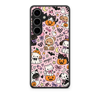Θήκη Samsung Galaxy S24 Plus Halloween Cute Animals on Pink από τη Smartfits με σχέδιο στο πίσω μέρος και μαύρο περίβλημα | Samsung Galaxy S24 Plus Halloween Cute Animals on Pink case with colorful back and black bezels