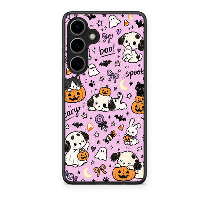 Θήκη Samsung Galaxy S24 Plus Halloween Puppies and Friends on Lilac από τη Smartfits με σχέδιο στο πίσω μέρος και μαύρο περίβλημα | Samsung Galaxy S24 Plus Halloween Puppies and Friends on Lilac case with colorful back and black bezels