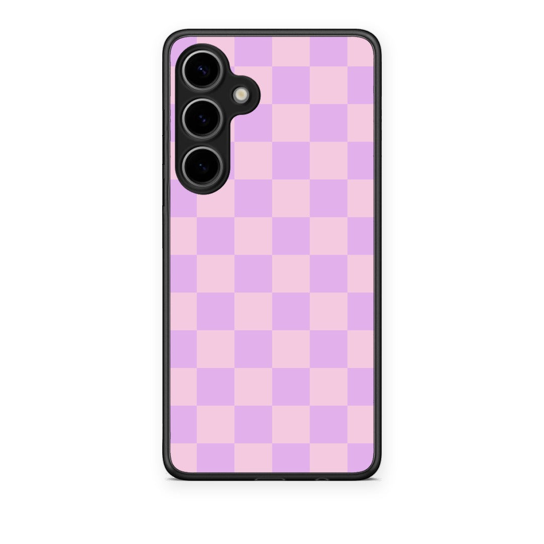 Θήκη Samsung Galaxy S24 Plus Lavender and Pink Checkerboard από τη Smartfits με σχέδιο στο πίσω μέρος και μαύρο περίβλημα | Samsung Galaxy S24 Plus Lavender and Pink Checkerboard case with colorful back and black bezels