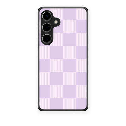 Θήκη Samsung Galaxy S24 Plus Lilac and Cream Striped Checks από τη Smartfits με σχέδιο στο πίσω μέρος και μαύρο περίβλημα | Samsung Galaxy S24 Plus Lilac and Cream Striped Checks case with colorful back and black bezels