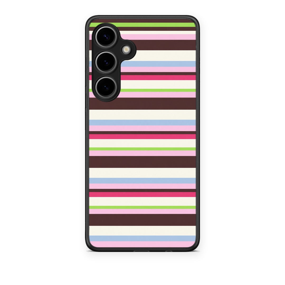 Θήκη Samsung Galaxy S24 Plus Multicolour Horizontal Stripes από τη Smartfits με σχέδιο στο πίσω μέρος και μαύρο περίβλημα | Samsung Galaxy S24 Plus Multicolour Horizontal Stripes case with colorful back and black bezels