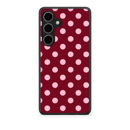 Θήκη Samsung Galaxy S24 Plus Pink Polka Dots on Burgundy από τη Smartfits με σχέδιο στο πίσω μέρος και μαύρο περίβλημα | Samsung Galaxy S24 Plus Pink Polka Dots on Burgundy case with colorful back and black bezels