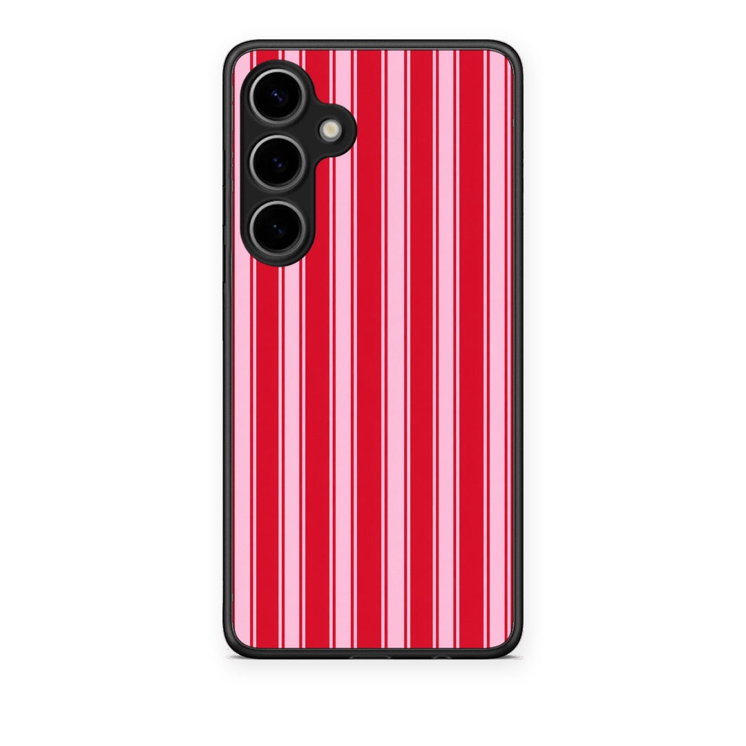 Θήκη Samsung Galaxy S24 Plus Red and Pink Vertical Pinstripes από τη Smartfits με σχέδιο στο πίσω μέρος και μαύρο περίβλημα | Samsung Galaxy S24 Plus Red and Pink Vertical Pinstripes case with colorful back and black bezels
