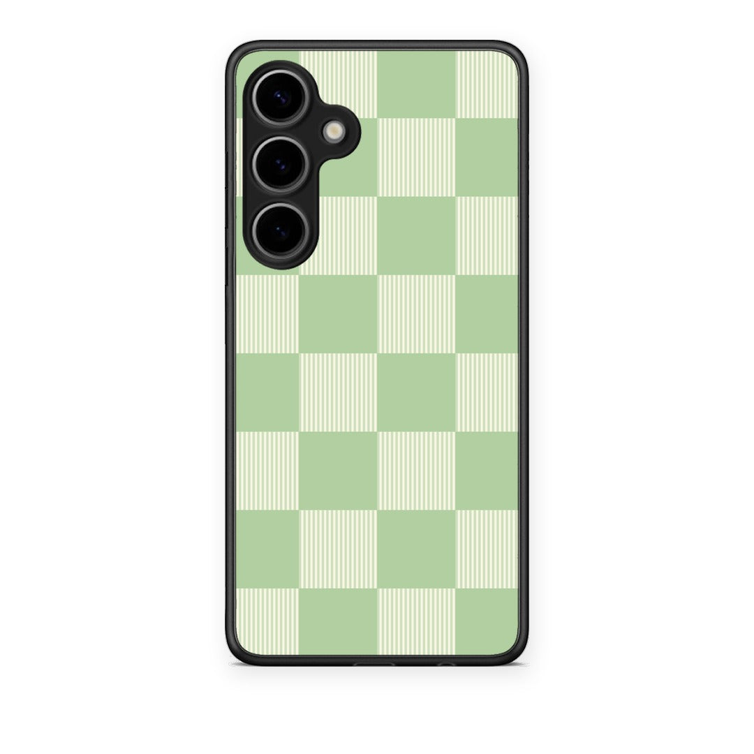 Θήκη Samsung Galaxy S24 Plus Sage and Cream Striped Checks από τη Smartfits με σχέδιο στο πίσω μέρος και μαύρο περίβλημα | Samsung Galaxy S24 Plus Sage and Cream Striped Checks case with colorful back and black bezels