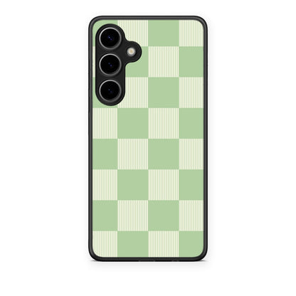 Θήκη Samsung Galaxy S24 Plus Sage and Cream Striped Checks από τη Smartfits με σχέδιο στο πίσω μέρος και μαύρο περίβλημα | Samsung Galaxy S24 Plus Sage and Cream Striped Checks case with colorful back and black bezels