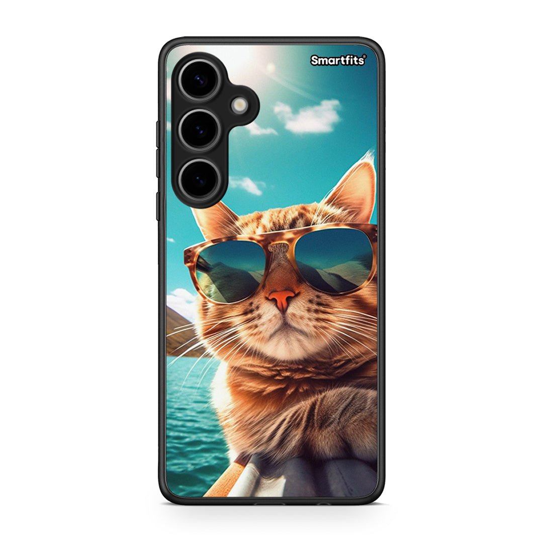 Samsung Galaxy S24 Plus Summer Cat θήκη από τη Smartfits με σχέδιο στο πίσω μέρος και μαύρο περίβλημα | Smartphone case with colorful back and black bezels by Smartfits