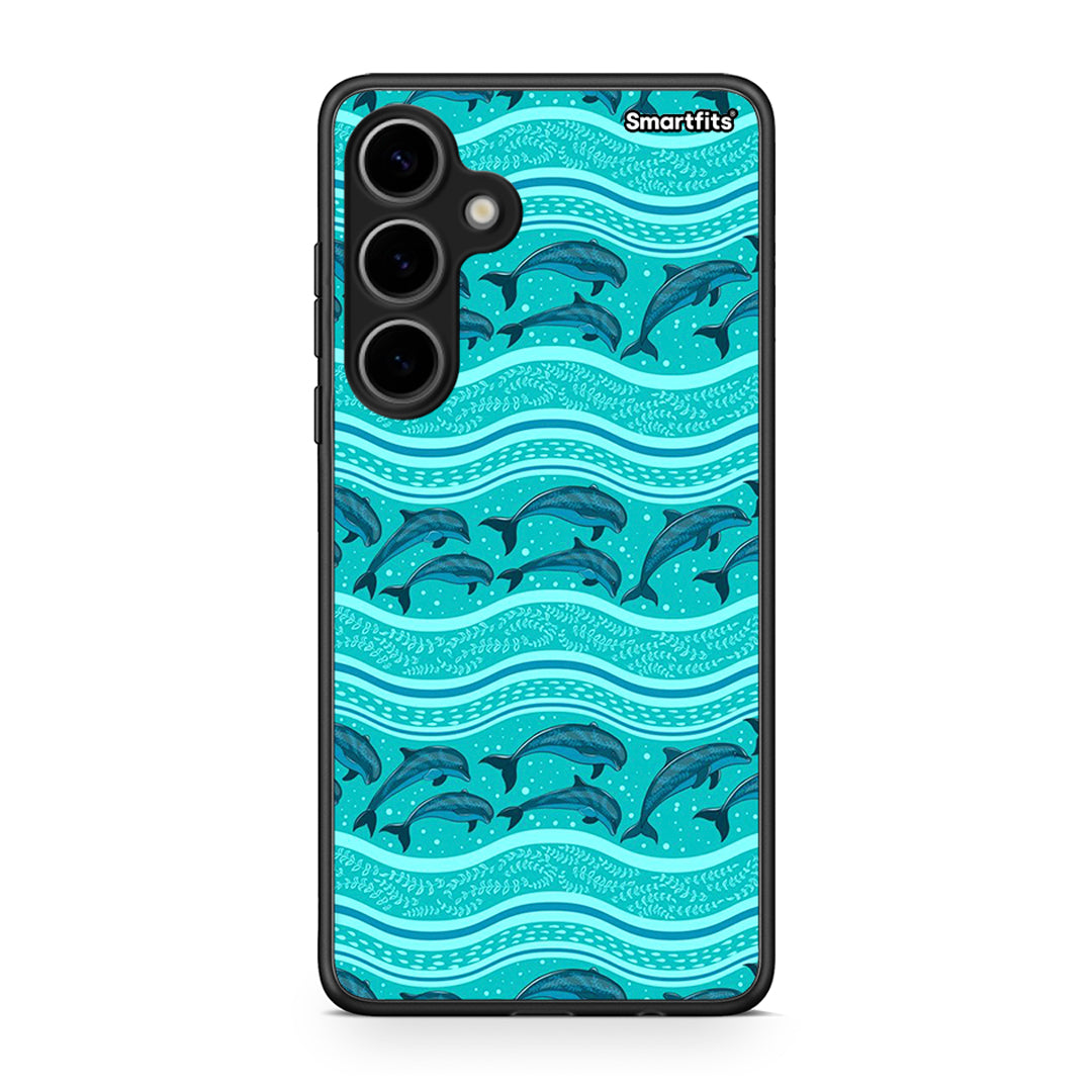 Samsung Galaxy S24 Plus Swimming Dolphins θήκη από τη Smartfits με σχέδιο στο πίσω μέρος και μαύρο περίβλημα | Smartphone case with colorful back and black bezels by Smartfits