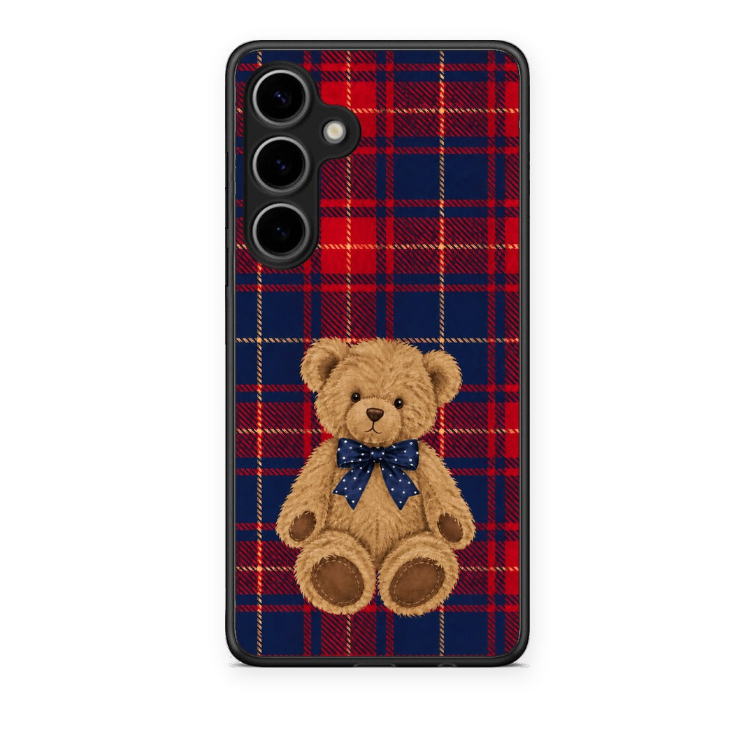 Θήκη Samsung Galaxy S24 Plus Teddy Bear on Red and Navy Tartan από τη Smartfits με σχέδιο στο πίσω μέρος και μαύρο περίβλημα | Samsung Galaxy S24 Plus Teddy Bear on Red and Navy Tartan case with colorful back and black bezels