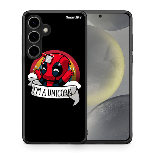 Θήκη Samsung Galaxy S24 Plus Unicorn Deadpool από τη Smartfits με σχέδιο στο πίσω μέρος και μαύρο περίβλημα | Samsung Galaxy S24 Plus Unicorn Deadpool case with colorful back and black bezels