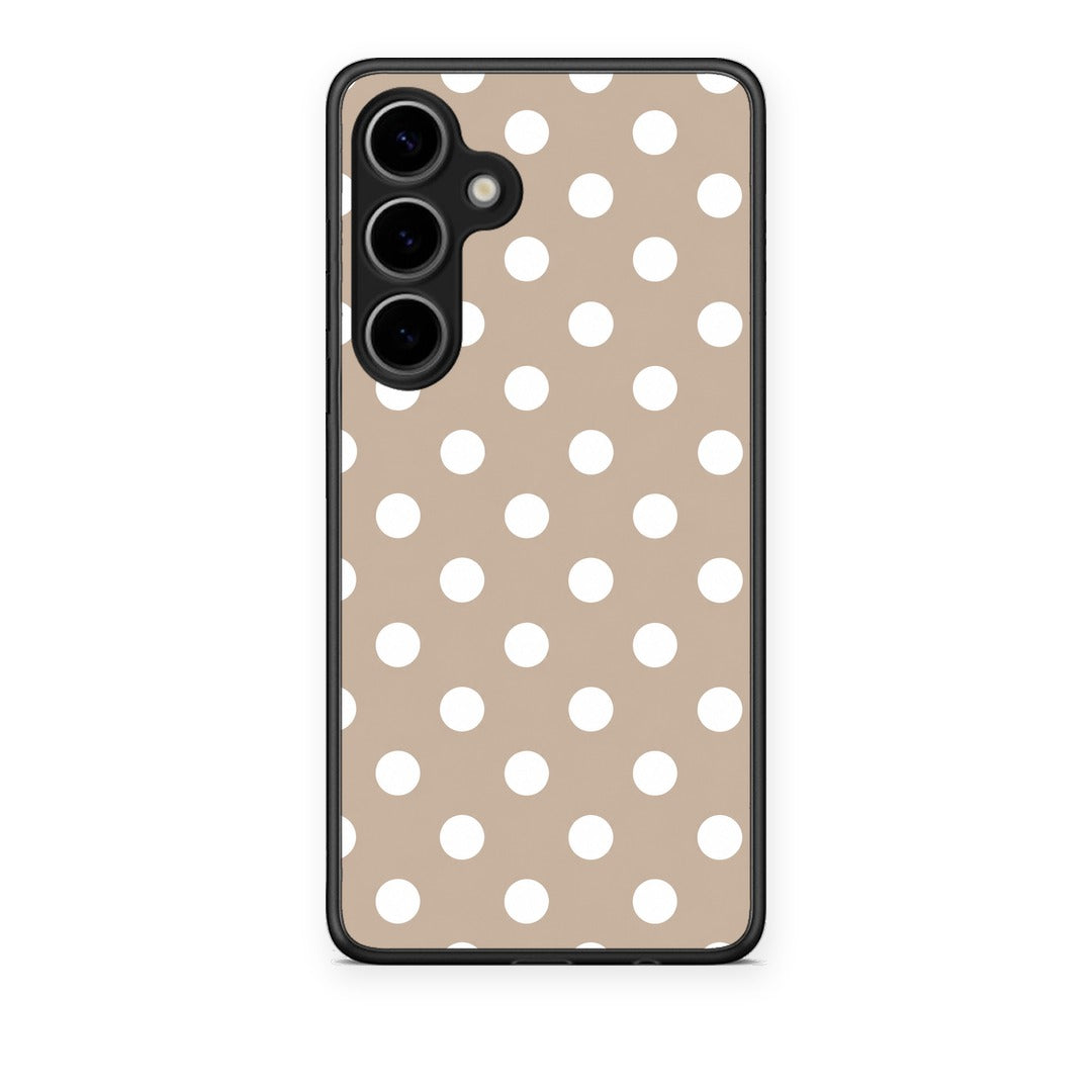Θήκη Samsung Galaxy S24 Plus White Polka Dots on Taupe από τη Smartfits με σχέδιο στο πίσω μέρος και μαύρο περίβλημα | Samsung Galaxy S24 Plus White Polka Dots on Taupe case with colorful back and black bezels