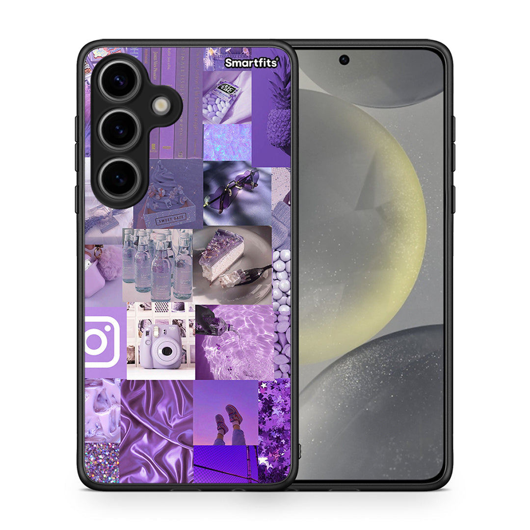 Θήκη Samsung Galaxy S24 Purple Aesthetic Collage από τη Smartfits με σχέδιο στο πίσω μέρος και μαύρο περίβλημα | Samsung Galaxy S24 Purple Aesthetic Collage case with colorful back and black bezels