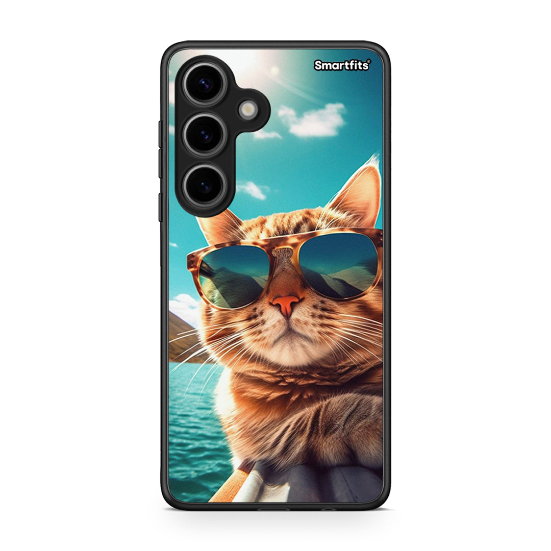 Samsung Galaxy S24 Summer Cat θήκη από τη Smartfits με σχέδιο στο πίσω μέρος και μαύρο περίβλημα | Smartphone case with colorful back and black bezels by Smartfits