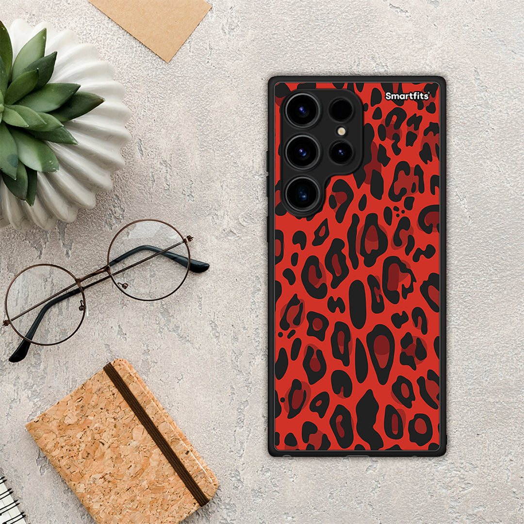 Θήκη Samsung Galaxy S24 Ultra Animal Red Leopard από τη Smartfits με σχέδιο στο πίσω μέρος και μαύρο περίβλημα | Samsung Galaxy S24 Ultra Animal Red Leopard Case with Colorful Back and Black Bezels