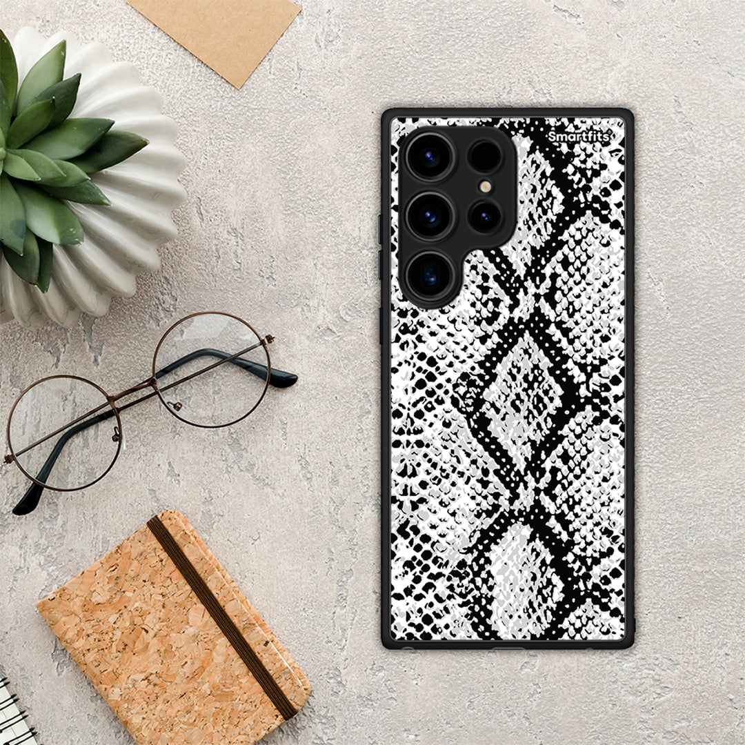 Θήκη Samsung Galaxy S24 Ultra Animal White Snake από τη Smartfits με σχέδιο στο πίσω μέρος και μαύρο περίβλημα | Samsung Galaxy S24 Ultra Animal White Snake Case with Colorful Back and Black Bezels