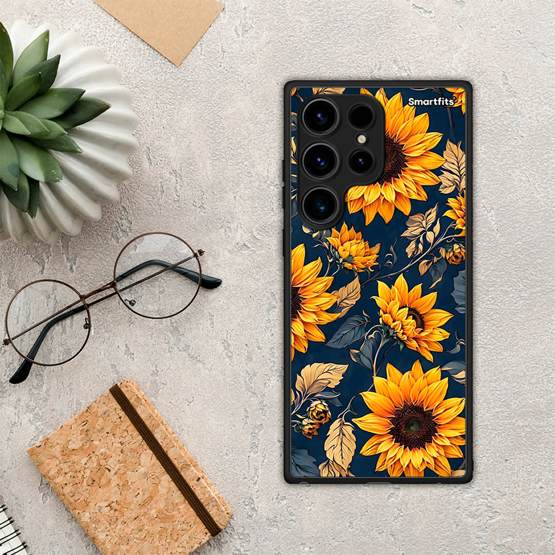 Θήκη Samsung Galaxy S24 Ultra Autumn Sunflowers από τη Smartfits με σχέδιο στο πίσω μέρος και μαύρο περίβλημα | Samsung Galaxy S24 Ultra Autumn Sunflowers Case with Colorful Back and Black Bezels
