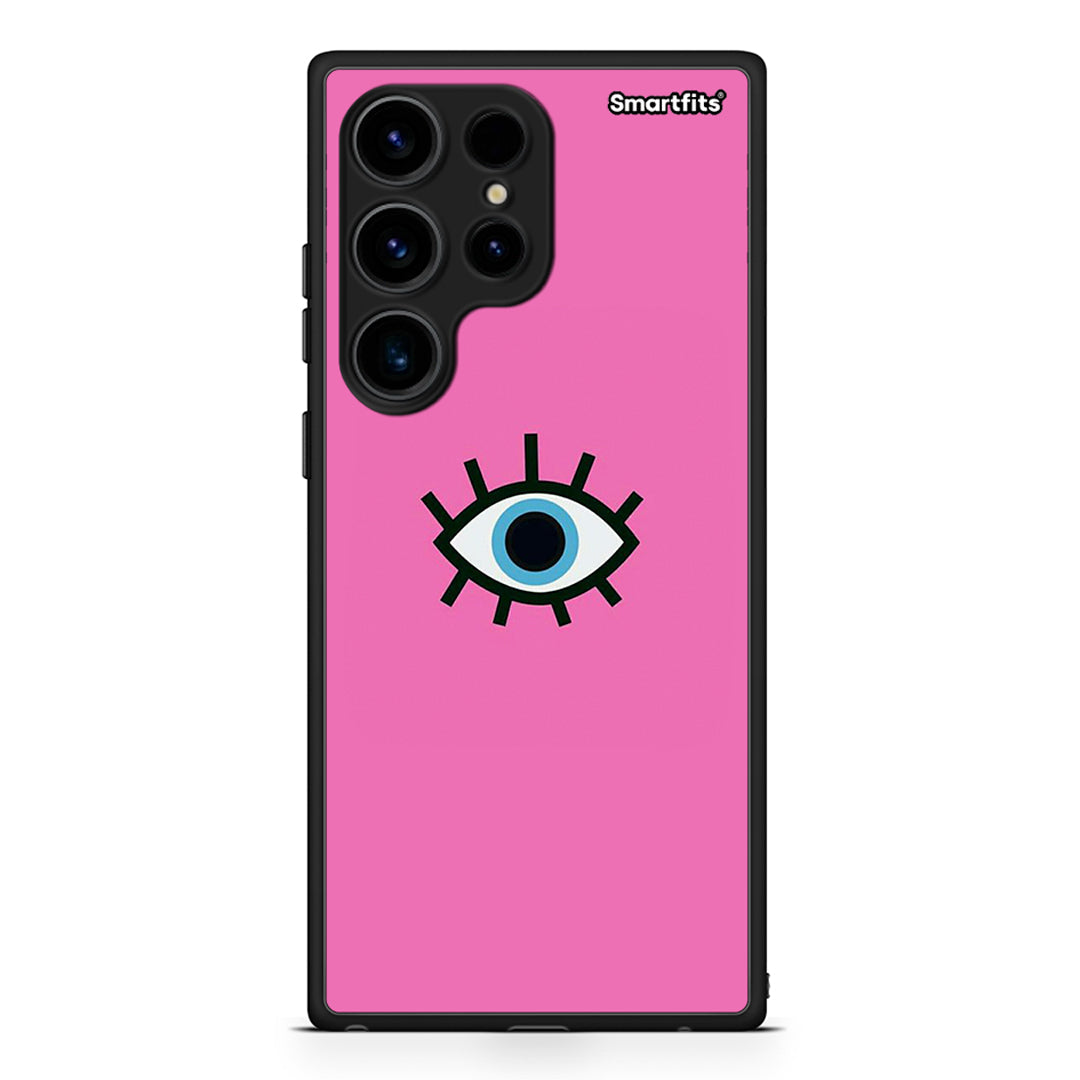 Θήκη Samsung Galaxy S24 Ultra Blue Eye Pink από τη Smartfits με σχέδιο στο πίσω μέρος και μαύρο περίβλημα | Samsung Galaxy S24 Ultra Blue Eye Pink Case with Colorful Back and Black Bezels