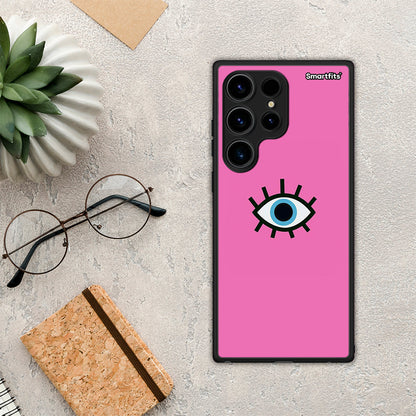 Θήκη Samsung Galaxy S24 Ultra Blue Eye Pink από τη Smartfits με σχέδιο στο πίσω μέρος και μαύρο περίβλημα | Samsung Galaxy S24 Ultra Blue Eye Pink Case with Colorful Back and Black Bezels