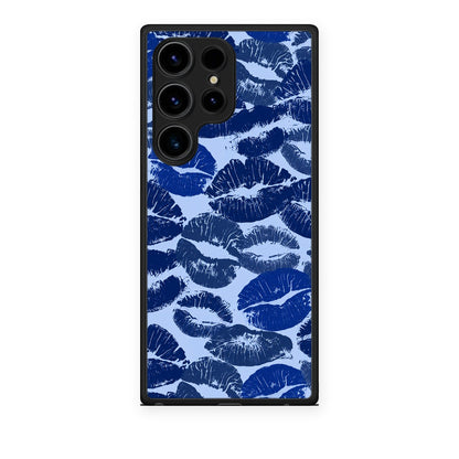Θήκη Samsung Galaxy S24 Ultra Blue Lipstick Kisses από τη Smartfits με σχέδιο στο πίσω μέρος και μαύρο περίβλημα | Samsung Galaxy S24 Ultra Blue Lipstick Kisses case with colorful back and black bezels