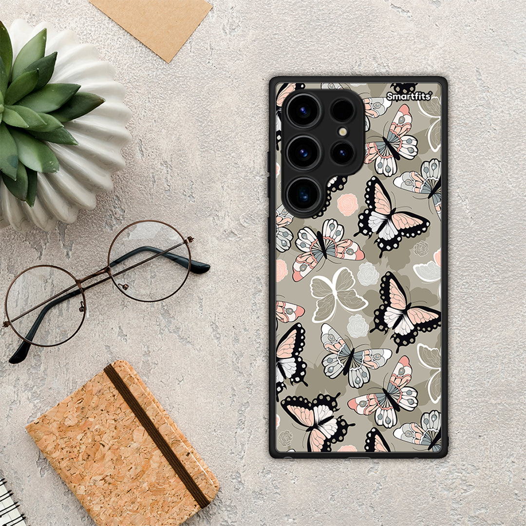 Θήκη Samsung Galaxy S24 Ultra Boho Butterflies από τη Smartfits με σχέδιο στο πίσω μέρος και μαύρο περίβλημα | Samsung Galaxy S24 Ultra Boho Butterflies Case with Colorful Back and Black Bezels