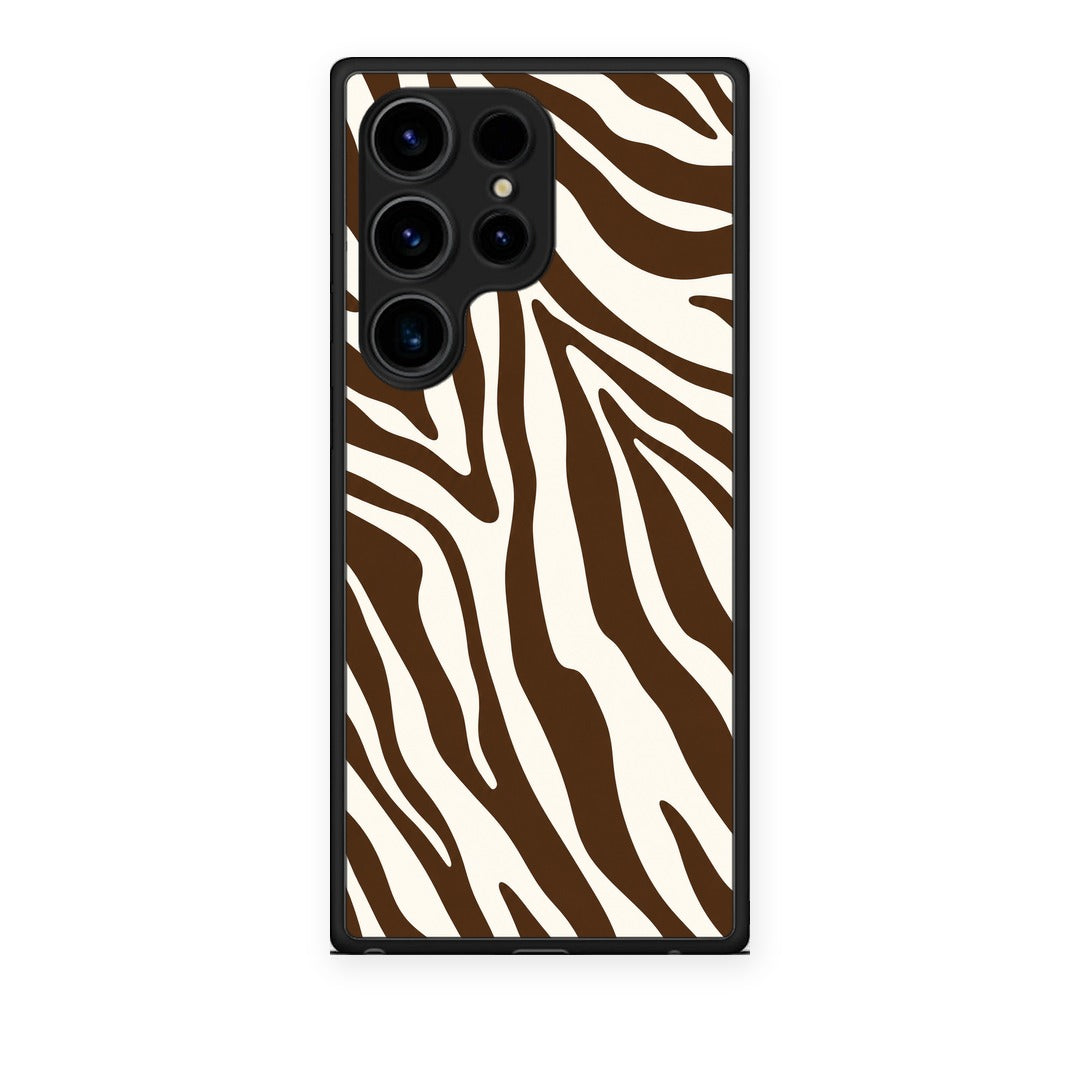 Θήκη Samsung Galaxy S24 Ultra Brown and Cream Zebra Stripes από τη Smartfits με σχέδιο στο πίσω μέρος και μαύρο περίβλημα | Samsung Galaxy S24 Ultra Brown and Cream Zebra Stripes case with colorful back and black bezels